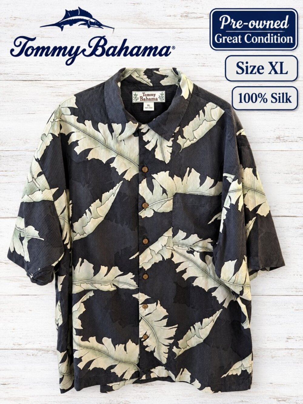 Tommy Bahama Men's Banana Leaf Print Silk XL Button Down Shirt
